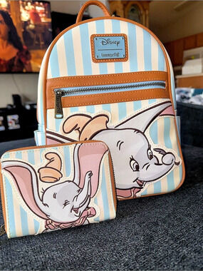 Disney Loungefly Dumbo Backpack and Wallet Set Dumbo Stripe Backpack Set in Blue